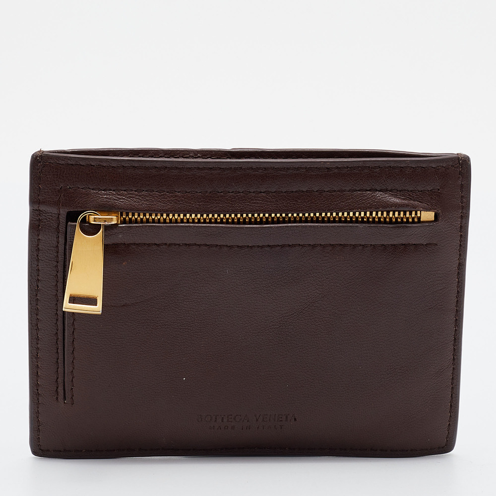 BOTTEGA VENETA Brown Intrecciato Leather Zip Card Holder - Picture 4 of 8